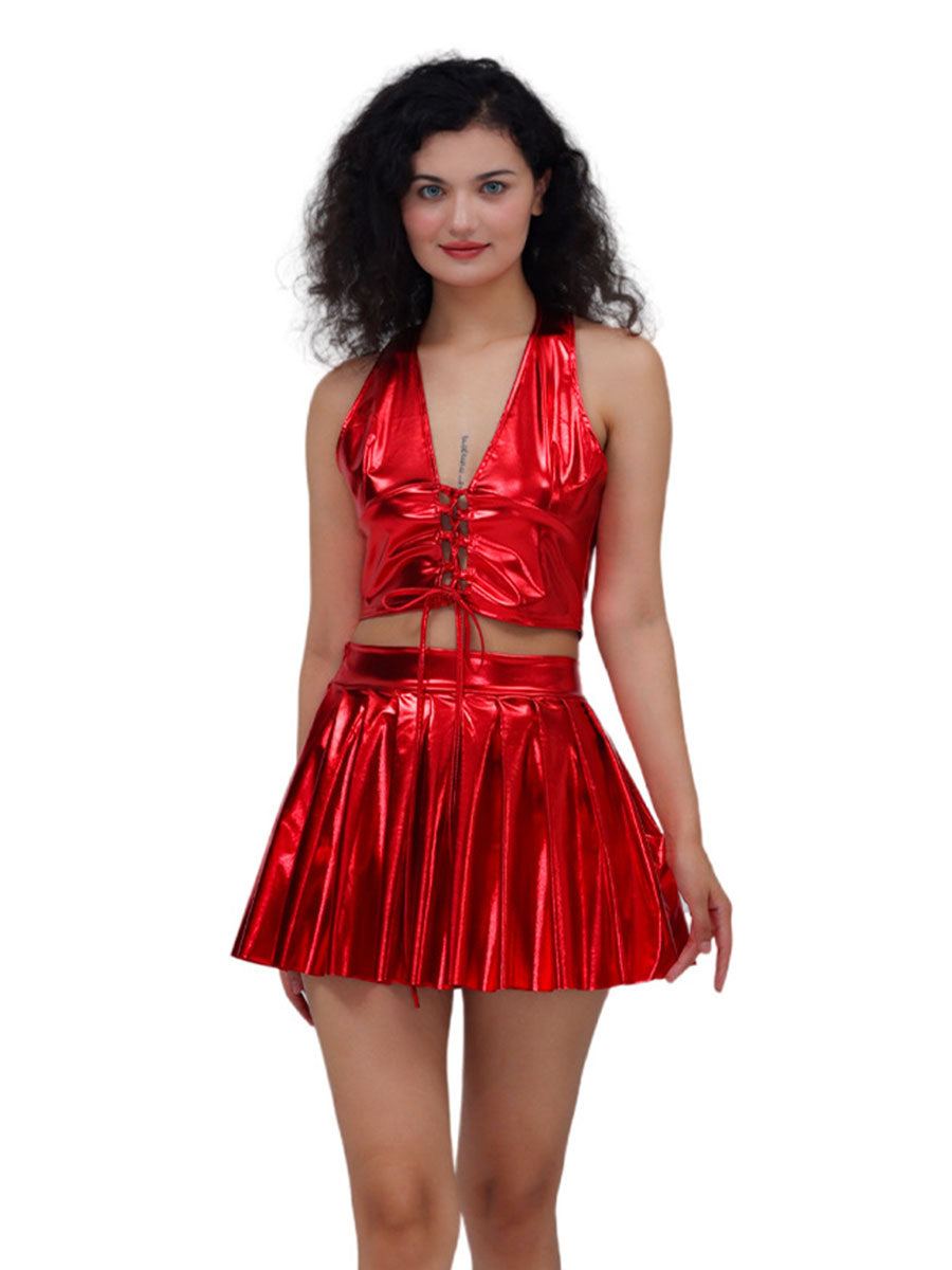 Metallic Lace-up Two Piece Rave Outfit