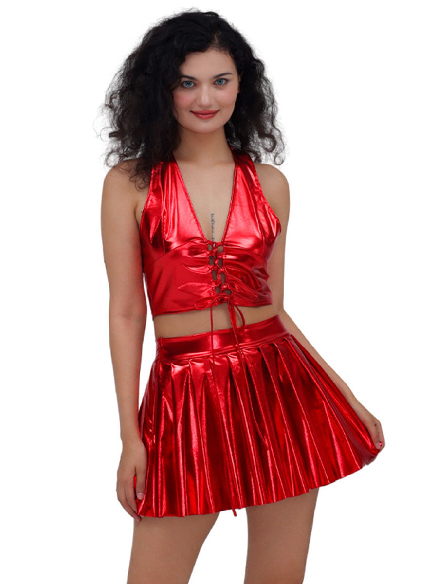 Metallic Lace-up Two Piece Rave Outfit