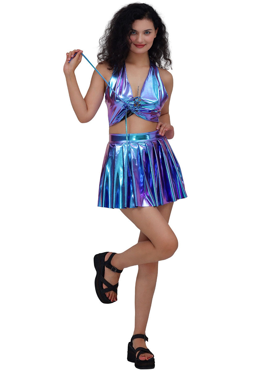 Metallic Lace-up Two Piece Rave Outfit
