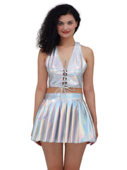 Metallic Lace-up Two Piece Rave Outfit