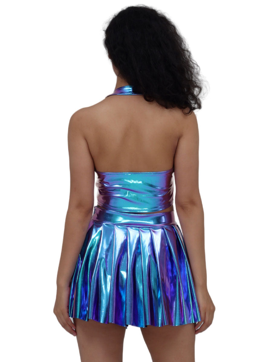 Metallic Lace-up Two Piece Rave Outfit