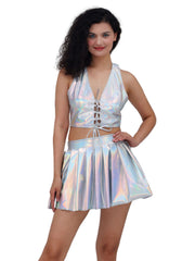 Metallic Lace-up Two Piece Rave Outfit