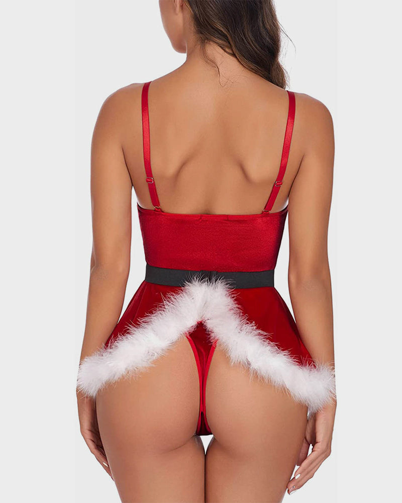 Christmas Velvet Mini Dress with Matching Thong