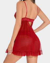 Lace Mesh See-Through Nightgown with Matching Thong