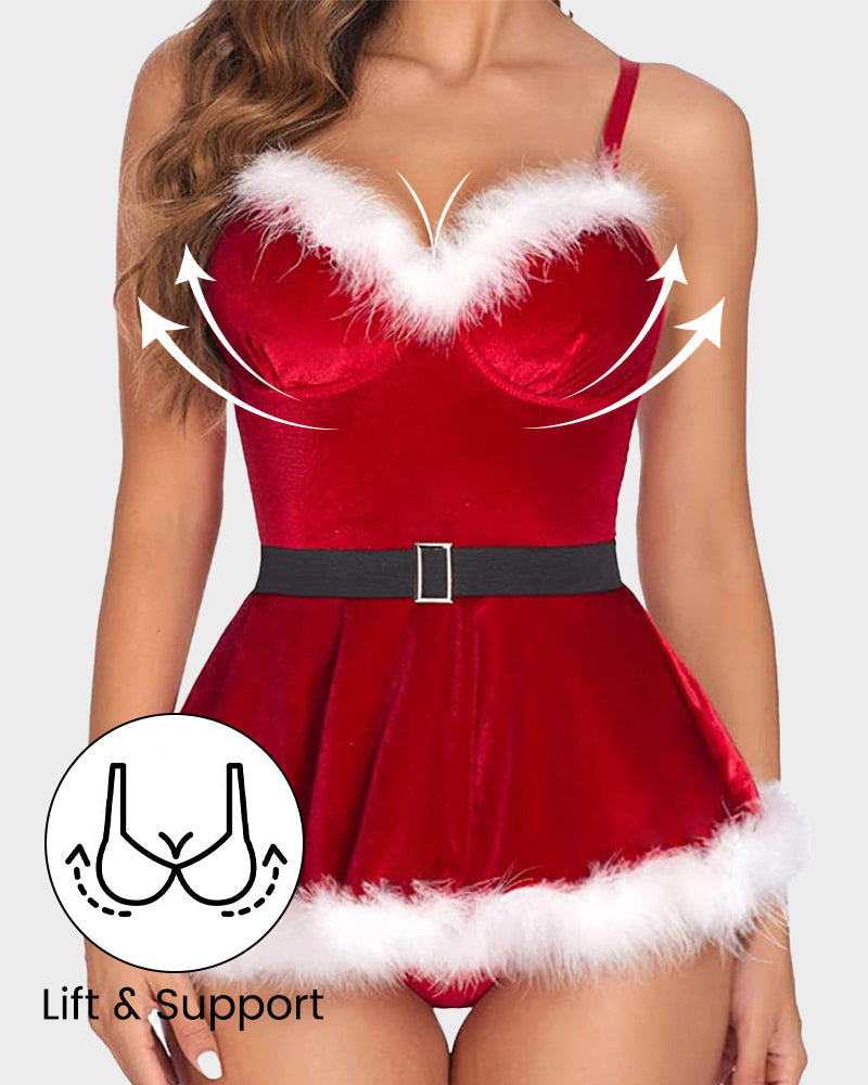 Christmas Velvet Mini Dress with Matching Thong