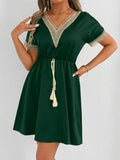 Satin Imitation Silk V-Neck A-Line Dress