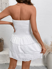 White Off-The-Shoulder Tiered Ruffle Beach Dress