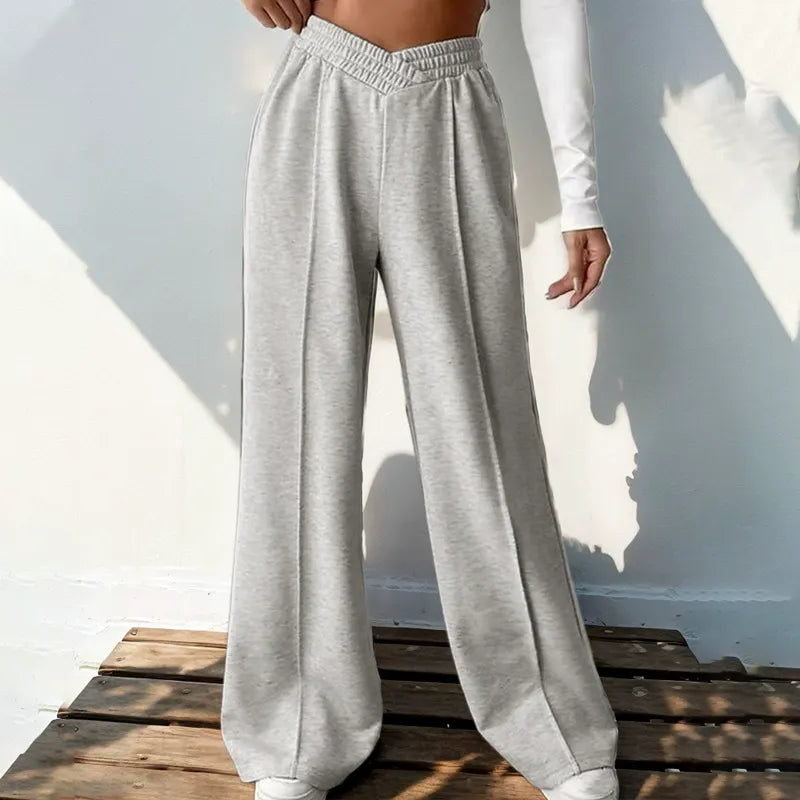 Elastic-Waist V-Waist Wide-Leg Trousers
