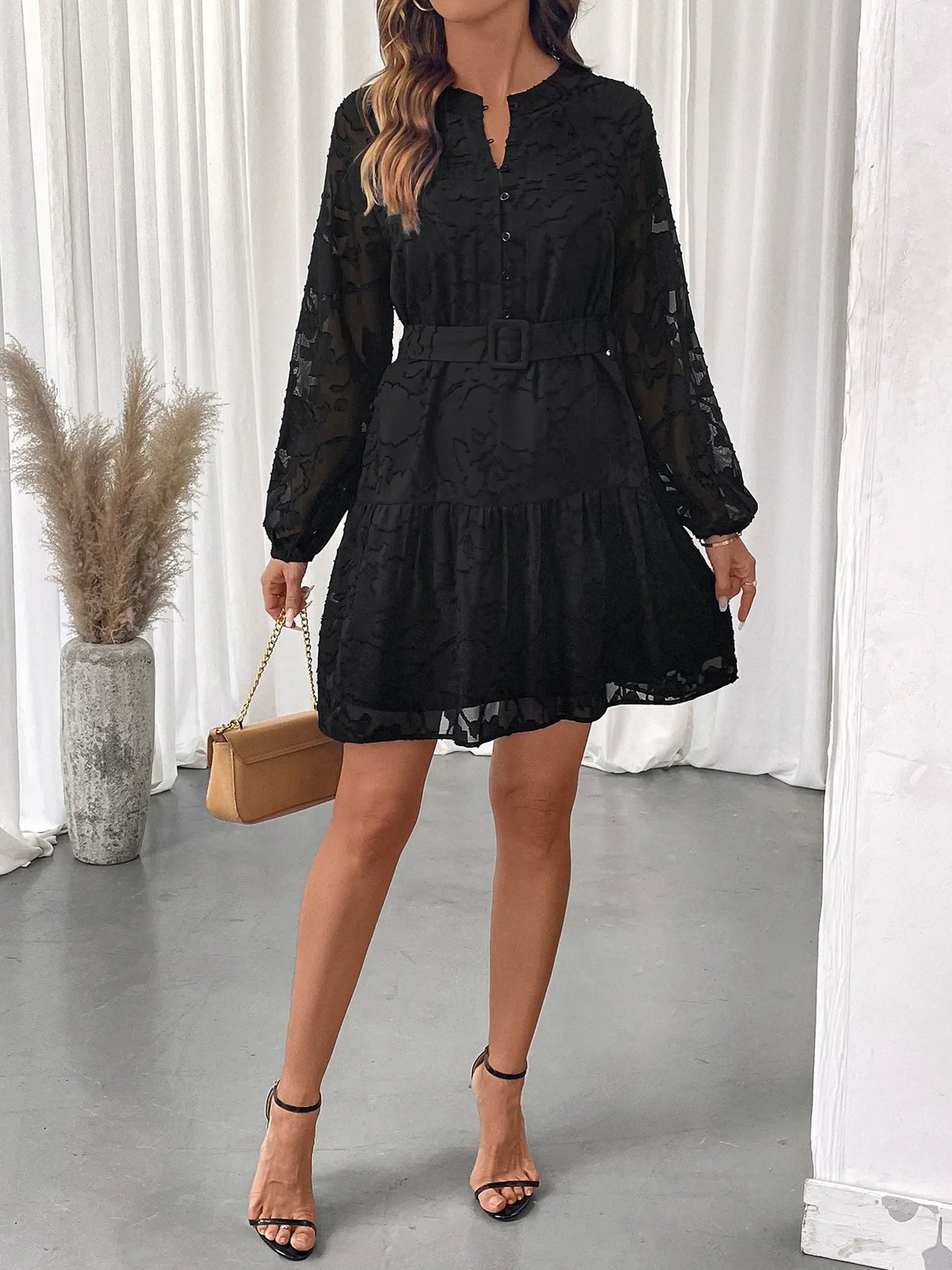 Versatile Lace Dress With A Waist-Cinching Tie
