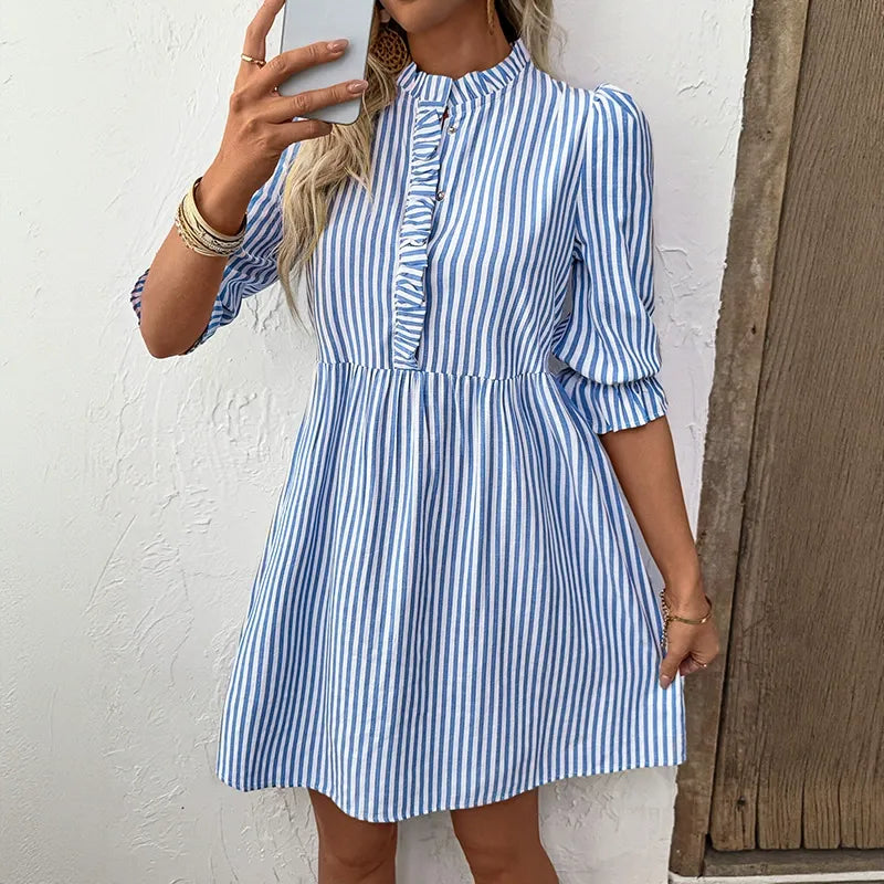 Vertical-Striped Shirt Dress