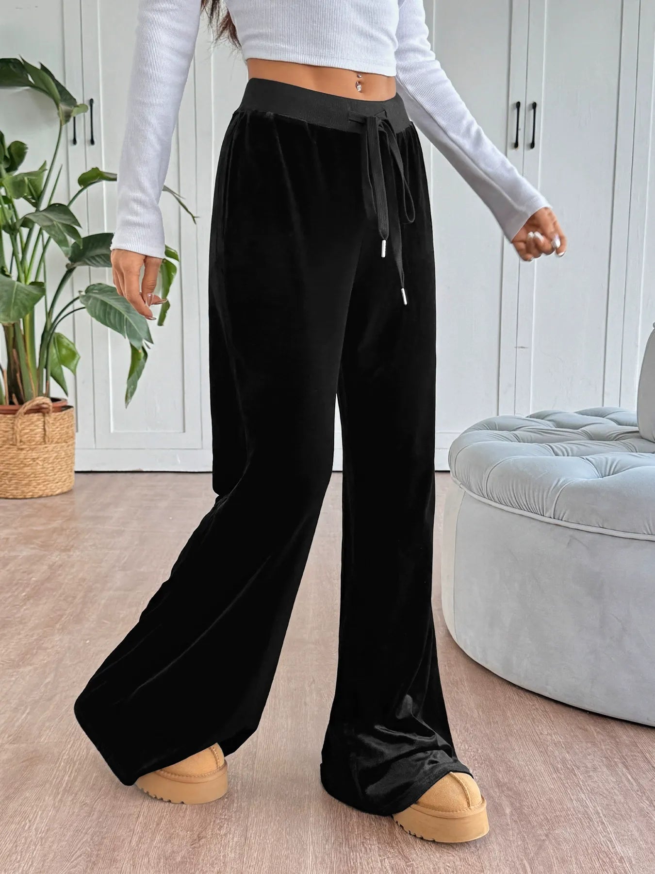 Drapey Velvet Flared Trousers