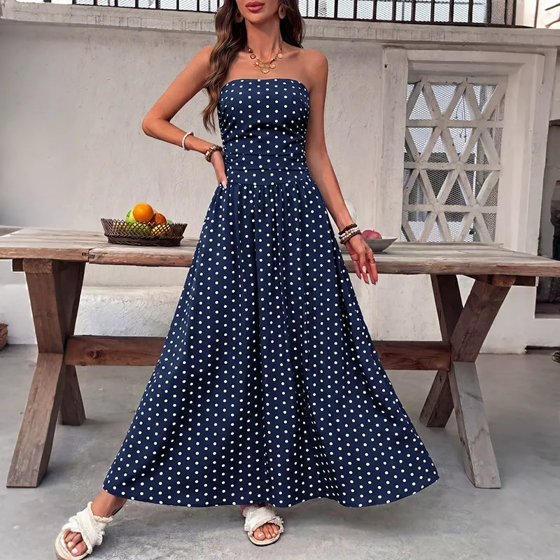 Vintage-Style Polka-Dot Strapless Dress