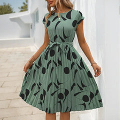 Geometric-Print Pleated Dress