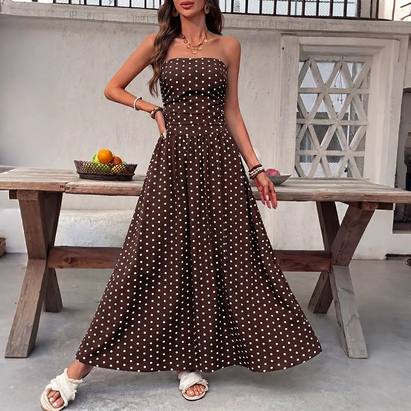 Vintage-Style Polka-Dot Strapless Dress
