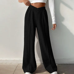 Elastic-Waist V-Waist Wide-Leg Trousers