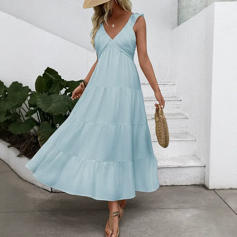 Solid Color Comfortable Vacation Style Dress
