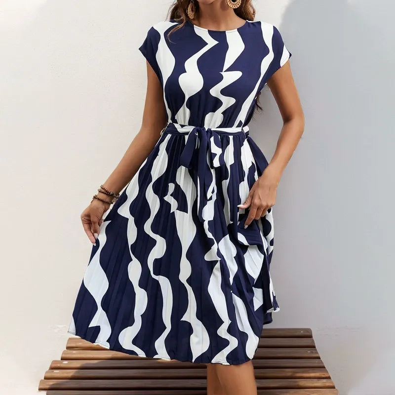 Geometric-Print Pleated Dress