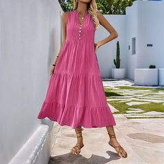 Solid-Color V-Neck Textured Dress