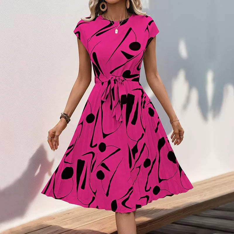 Geometric-Print Pleated Dress