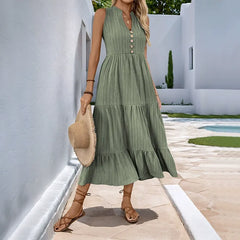 Solid-Color V-Neck Textured Dress