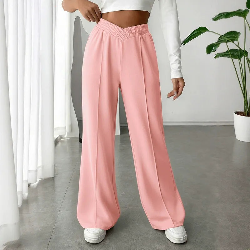Elastic-Waist V-Waist Wide-Leg Trousers