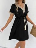 Satin Imitation Silk V-Neck A-Line Dress