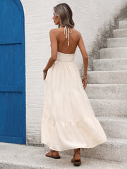 Patchwork Shell-Lace Halter-Neck Backless Dress