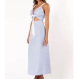 Waist-Cinching Halter Plaid Dress