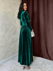 Green Velvet V-Neck Maxi Dress