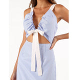 Waist-Cinching Halter Plaid Dress