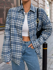Casual Plaid Long-Sleeve Button-Front Top