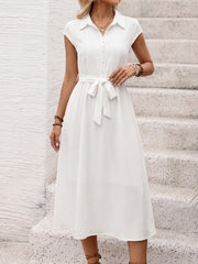 White Collared Dress With Piping Detail