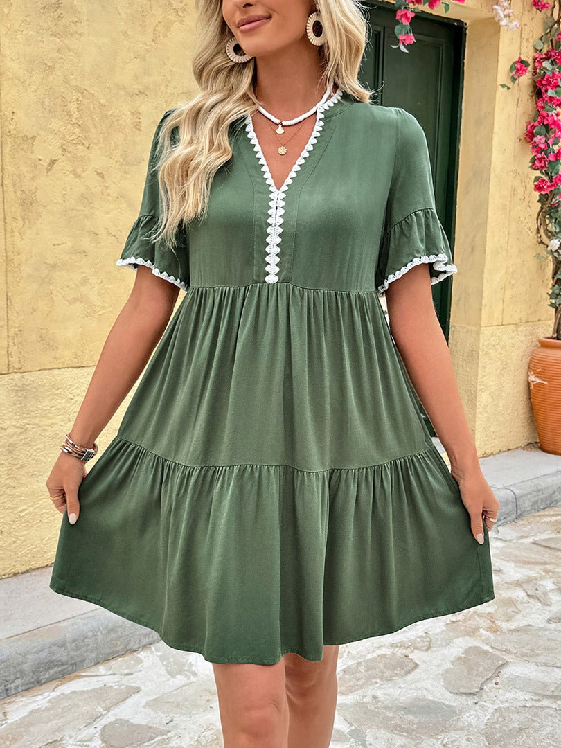 Stand-Collar A-Line Dress