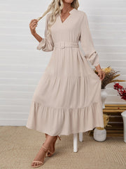 Beige Tiered Skirt With A Tie-Waist Detail