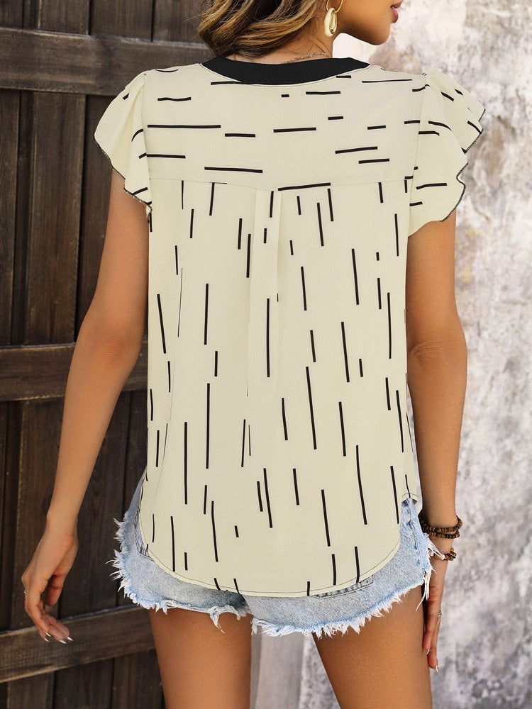 Lotus-Leaf Sleeve Striped Shirt
