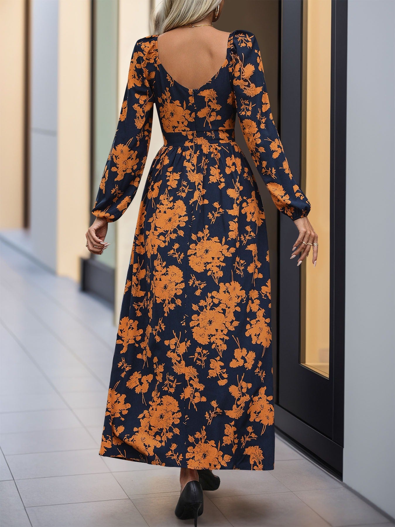 Vintage-Style V-Neck Printed Dress
