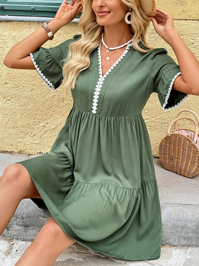 Stand-Collar A-Line Dress