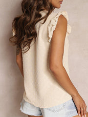 Solid-Color V-Neck Blouse With Flutter Sleeves