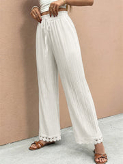 Textured Lace-Panel Straight-Leg Trousers