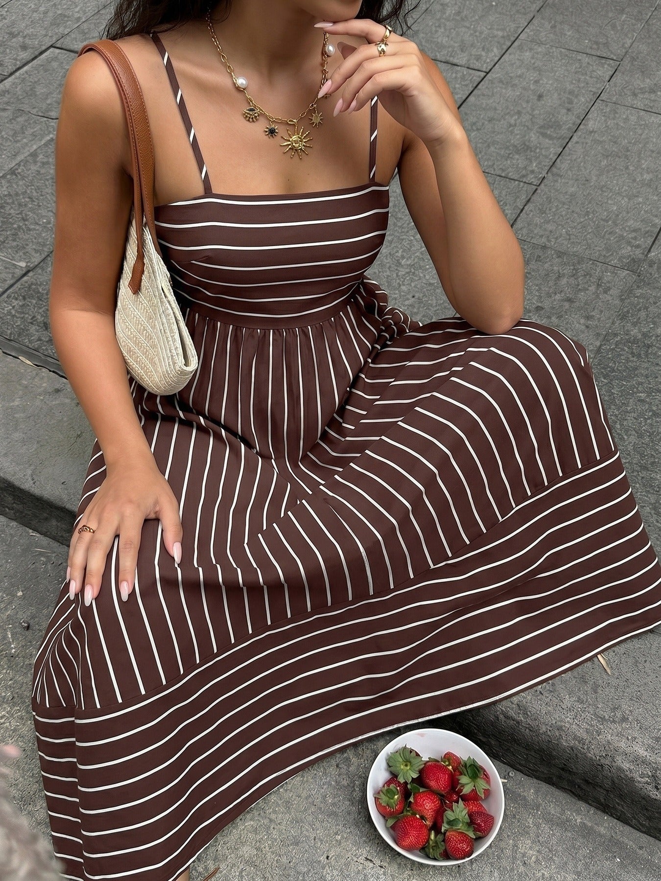 Spaghetti Strap Pleated Maxi Skirt