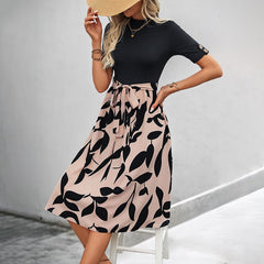 Printed A-Line Skirt With Tie Detail