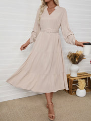 Beige Tiered Skirt With A Tie-Waist Detail