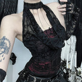 Halter Top And A Flocked Lapel Top
