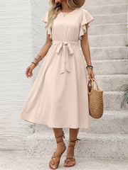 Casual Tie-Front Dress with Flutter Sleeves