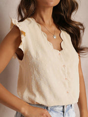 Solid-Color V-Neck Blouse With Flutter Sleeves
