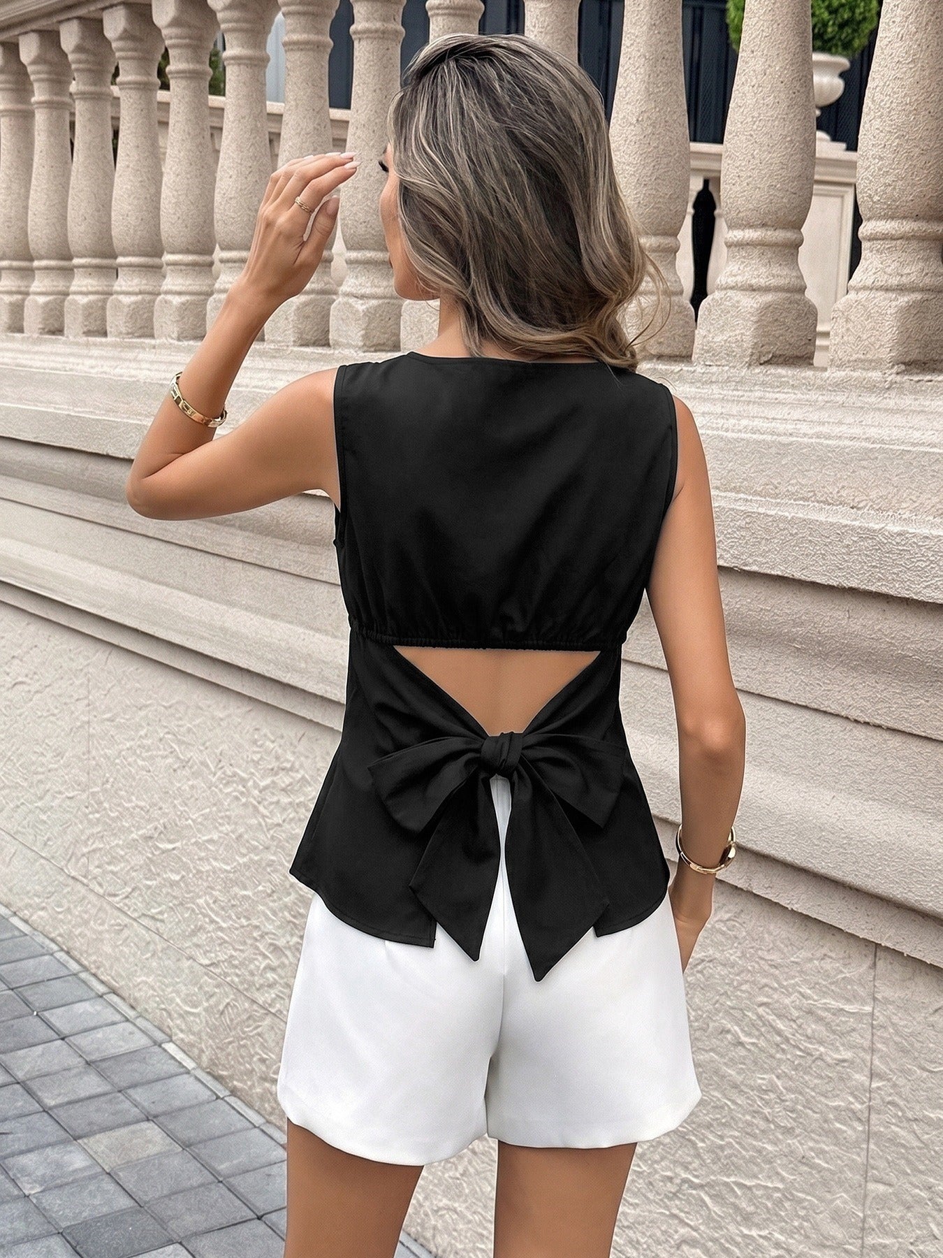 Black Off-The-Shoulder Sleeveless Cutout Shirt