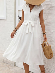 White Collared Dress With Piping Detail