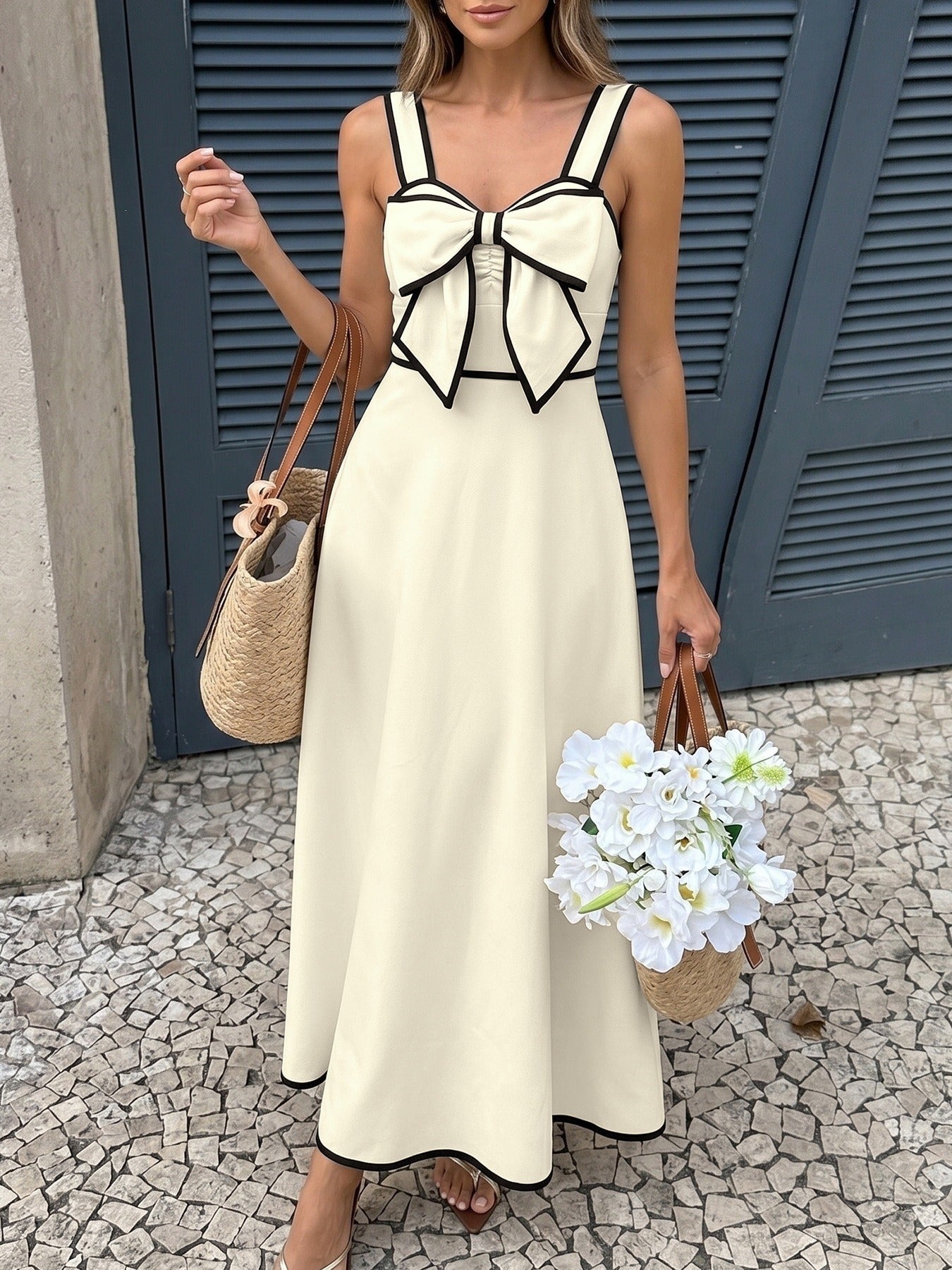 Sleeveless Color-Blocked A-Line Maxi Skirt
