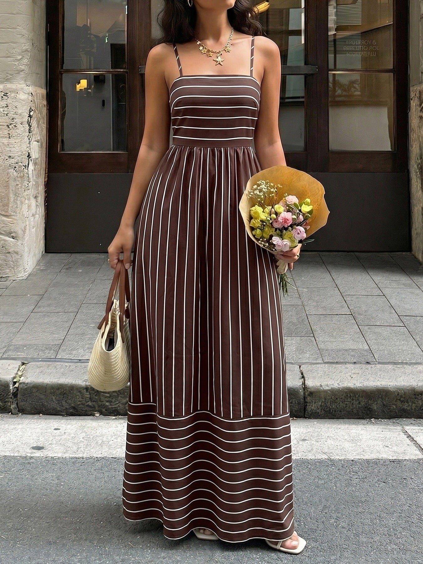 Spaghetti Strap Pleated Maxi Skirt