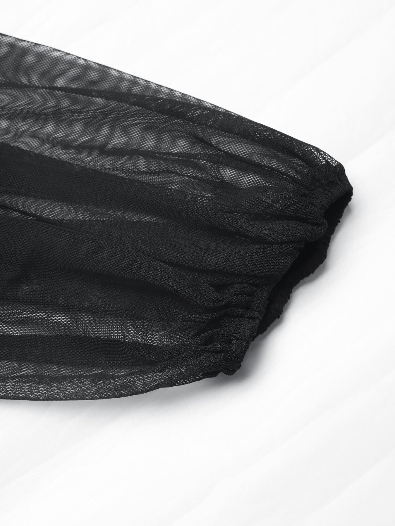 Sheer-Sleeve Fitted Velvet Dress
